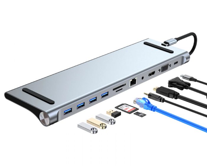 FAST ASIA USB Hub Adapter TIP-C HUB na 4xUSB +SD/micro+RJ45+HDMI+ VGA+ PD+ Audio